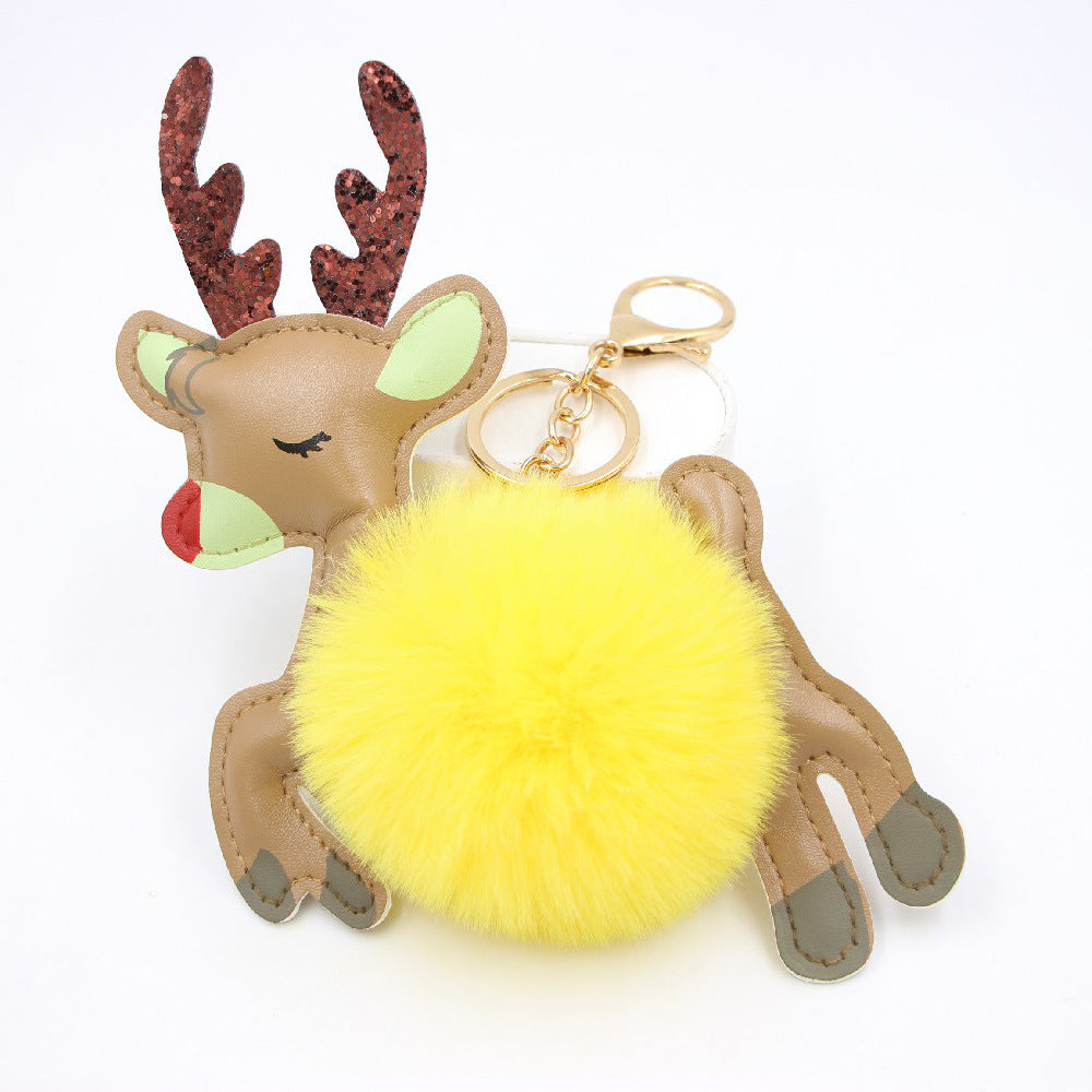 Wholesale Christmas Deer Plush Ball Keychain